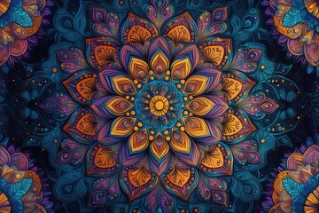 Colorful mandala designs with intricate patterns, with vibrant hues and balanced symmetry creating a harmonious and visually stunning piece