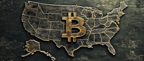 Bitcoin symbol overlaying a vintage map of the United States, highlighting cryptocurrency trends, digital finance, and blockchain technology for investors and enthusiasts.