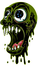 Playful Nft Colorful cartoon skull with exaggerated features and green and black dripping slime expresses a playful horror theme