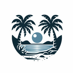 Obraz premium Beach Illustration | Summer Vacation Vector, Tropical Paradise Landscape, Ocean Waves, Palm Trees, and Seaside Holiday Artwork