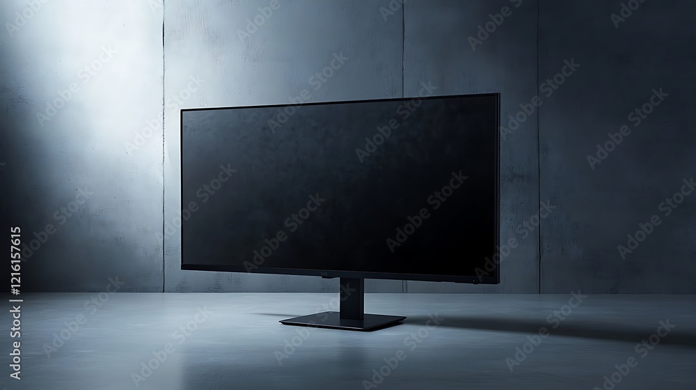 Poster led monitor displayed against a soft gray background with ample space for text on the left