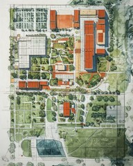 Obraz premium Aerial View of a Campus Landscape Architectural Design