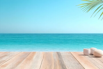 Fototapeta premium Ocean View Wooden Deck 3D Illustration
