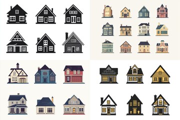 Fototapeta premium Distinctive house icon representing various architectural styles