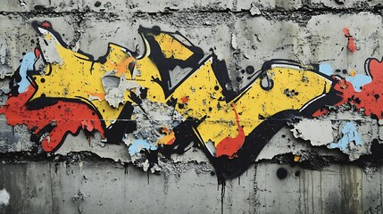 Fototapeta premium Urban concrete wall texture with graffiti splashes, rough and raw aesthetic, muted gray tones, perfe...