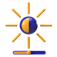 Bright Sun with Slider, Brightness  Icon. 3D icon of a sun symbolizing brightness or exposure settings.