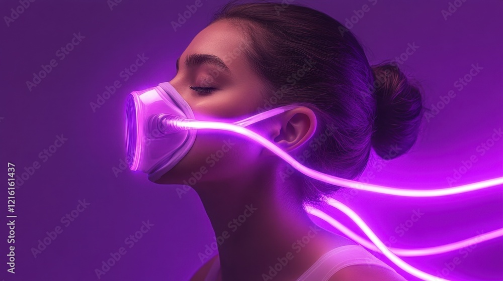 Poster wearable oxygen monitors with futuristic glowing data visualizations.