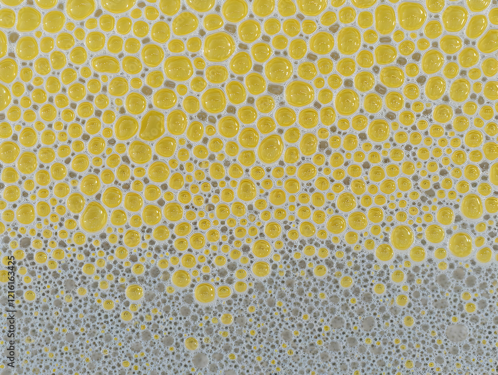 Poster close-up of yellow soap bubbles forms an abstract textured background
