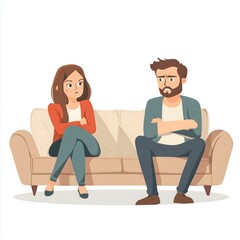 Fototapeta premium a couple arguing on sofa. Generative ai