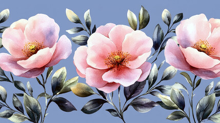 Obraz premium Watercolor Pink Roses: Elegant Floral Painting, Botanical Art, Soft Pastel Hues, Romantic Spring Flowers, Nature Beauty