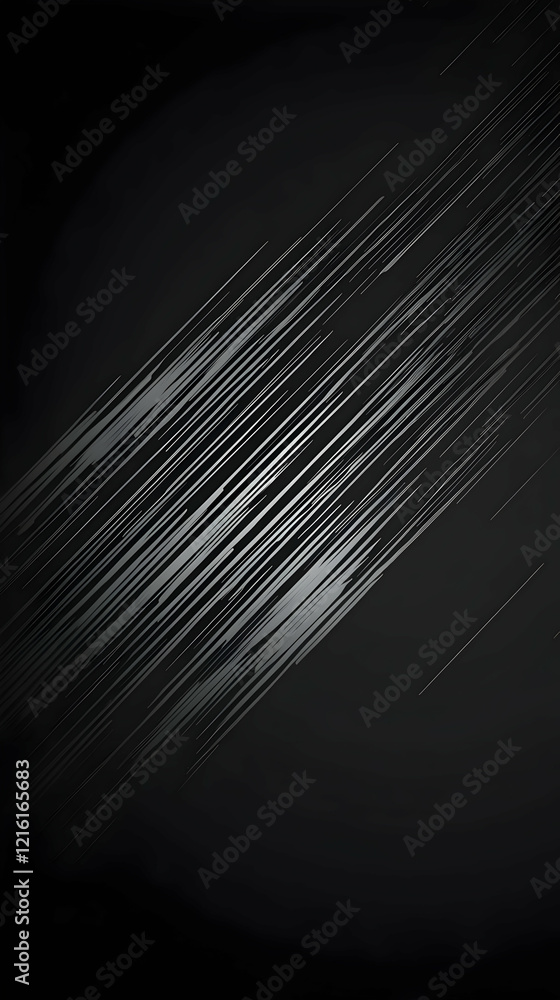 Poster abstract background with diagonal gray lines on black canvas, elegant and modern design.