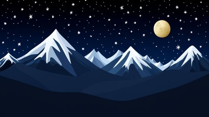 Fototapeta premium Pixel Art Night Scene of Snowy Mountains Under a Full Moon
