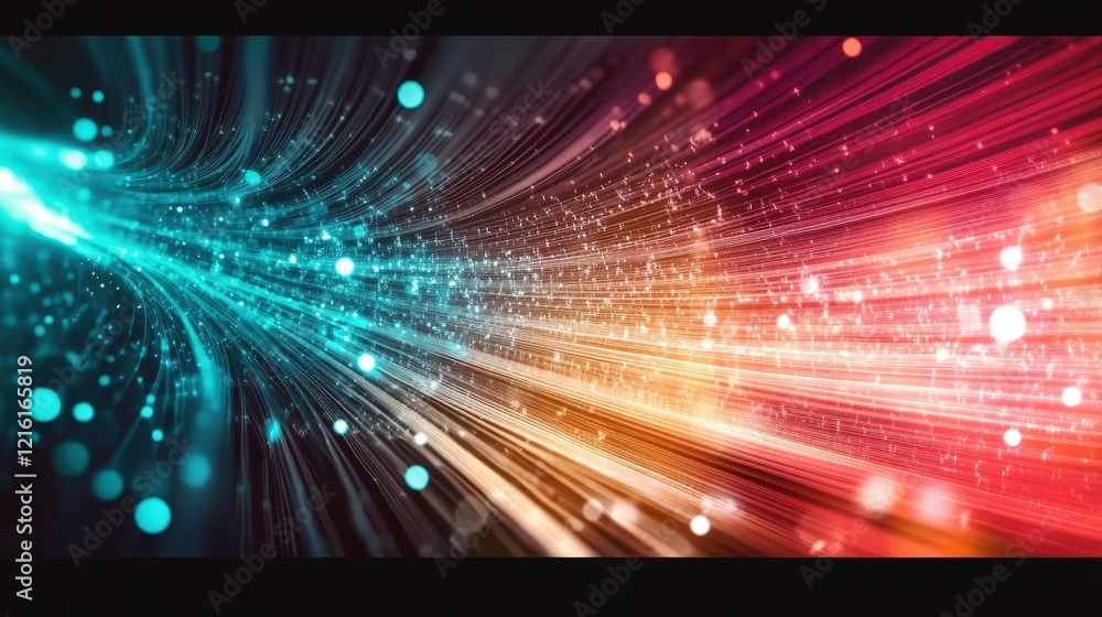Poster dynamic light stream in blue and red with glowing particles