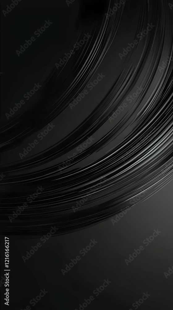 Poster abstract black lines form a swirling pattern on a dark background with smooth, elegant curves.