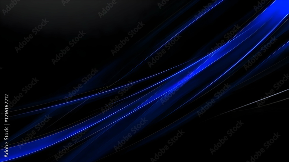 Poster abstract blue light streaks flow dynamically across a dark background