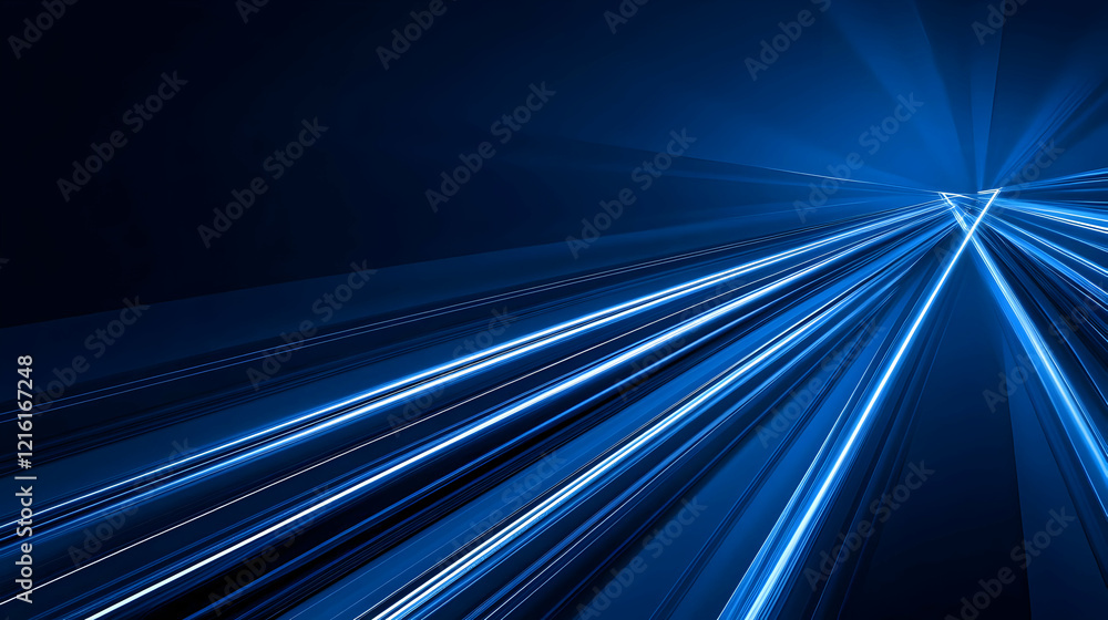 Poster abstract blue light rays converge dynamically on a dark background