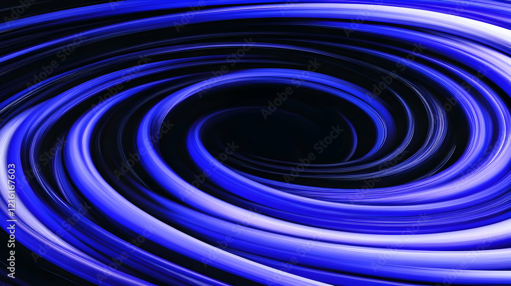 Poster abstract swirling blue vortex creates a dynamic visual with black center and smooth curves