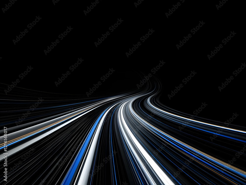 Poster abstract light trails curve dynamically across a dark background, an abstract art composition