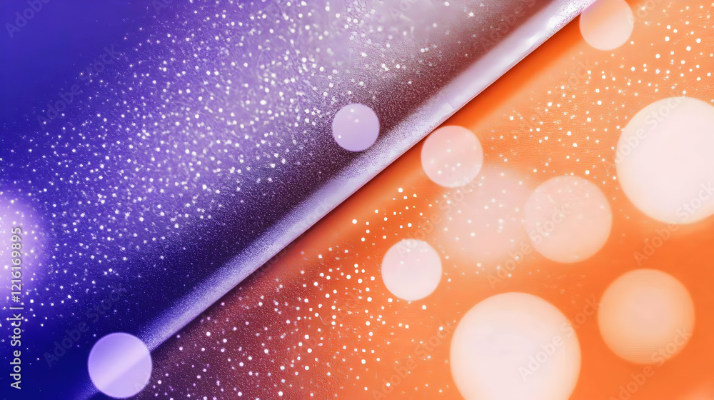 Poster abstract background blends purple and orange with sparkling glitter and soft bokeh effect