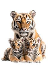 Fototapeta premium A family of tigers, isolate on white background, showcasing togetherness and bond. cutout png