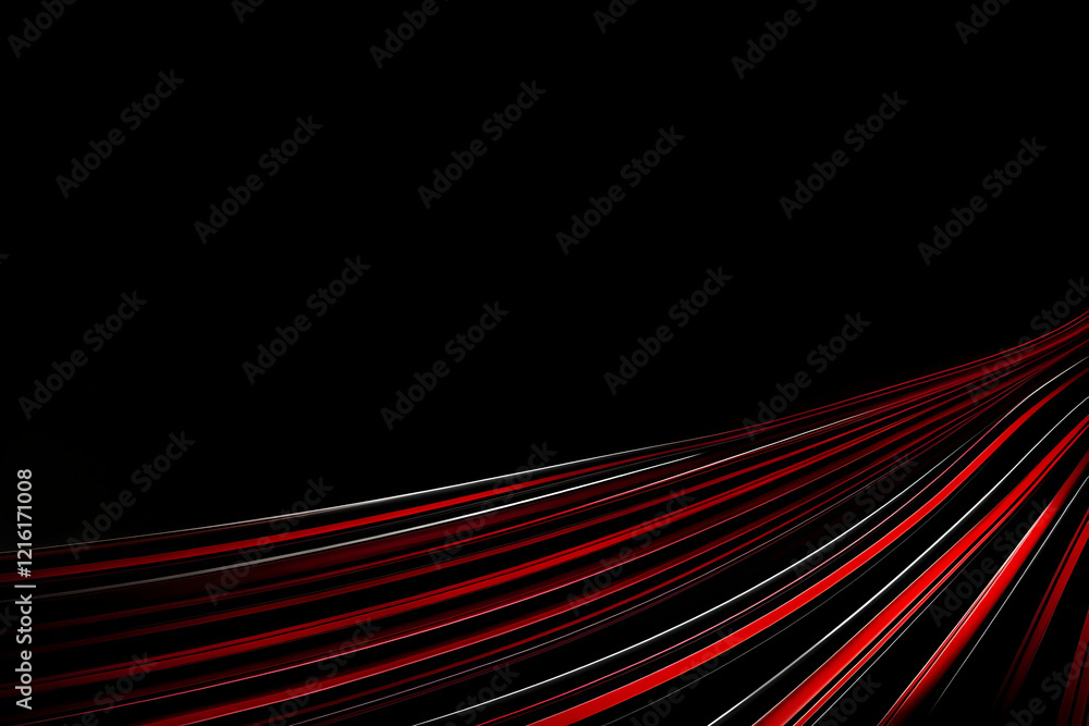 Poster abstract red and black lines curve gracefully on a dark background