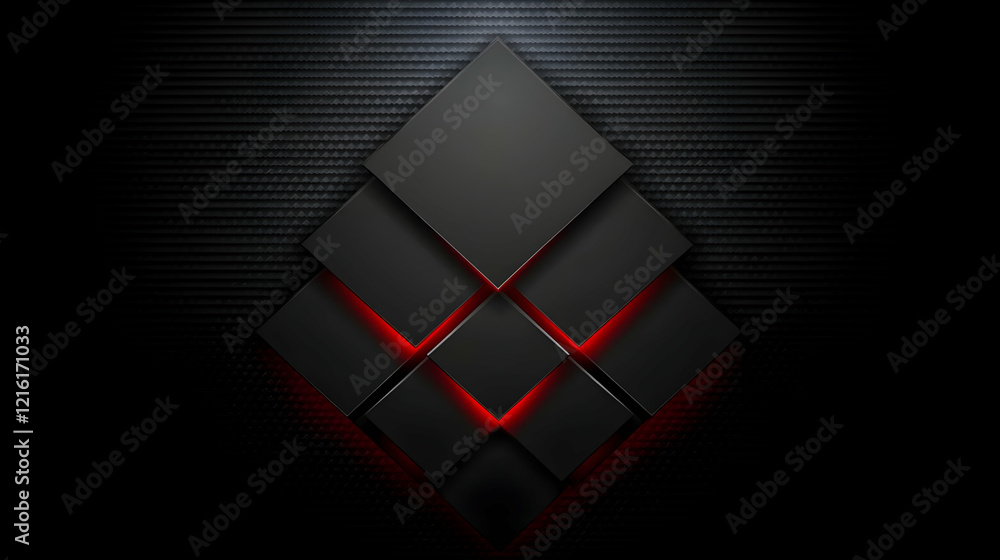 Poster 3d black squares with red lights abstract background illustrates modern design on a textured surface