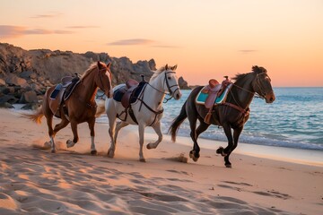 Naklejka premium Horses running free on the beach.Symbolizes freedom and strength.
