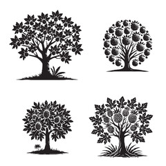 Obraz premium High-Quality Monochrome Vector Silhouettes of the Breadfruit Tree Isolated on a White Background