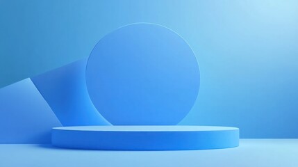 Blue minimalist product display platform, studio background