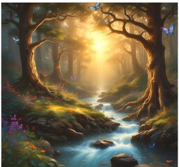 Obraz premium Illustration of fantasy fairy forest.