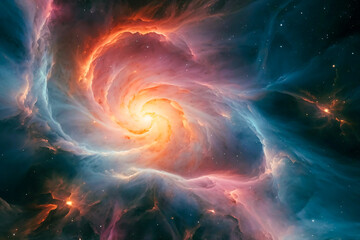 Obraz premium A vibrant abstract nebula with pink, blue and orange colors. 