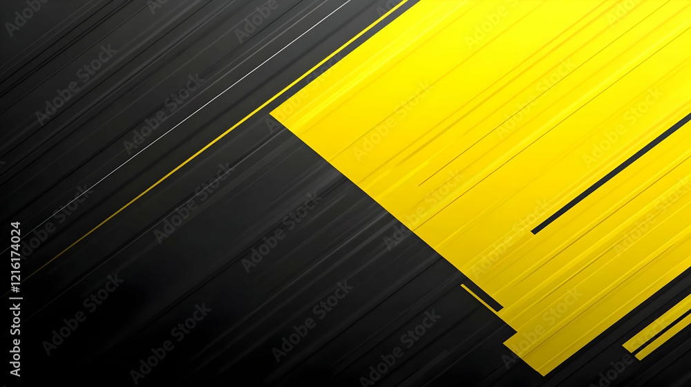Poster abstract yellow and black background creates dynamic visual with stripes and geometric shapes.
