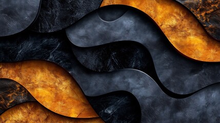 Obraz premium Abstract Dark and Golden Waves: A 3D Render of Intertwined Marble Textures