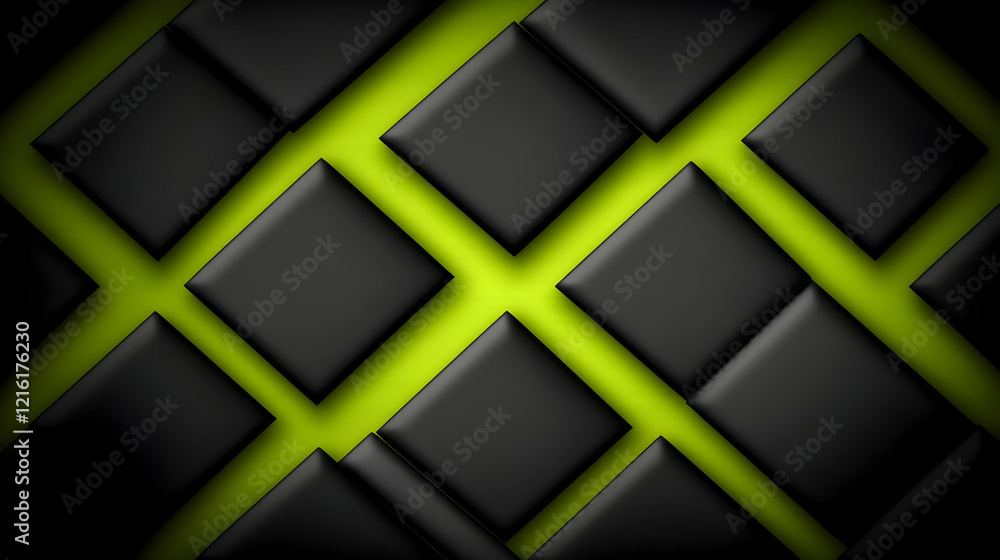 Poster abstract 3d black squares on chartreuse background create a modern and geometric design.