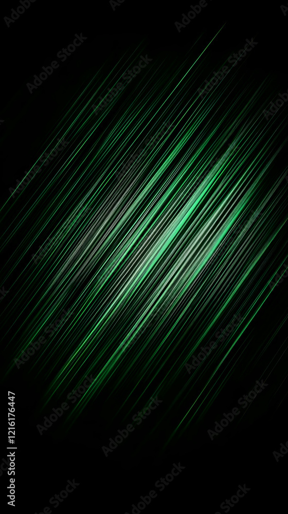 Poster abstract background with diagonal green lines on a black background