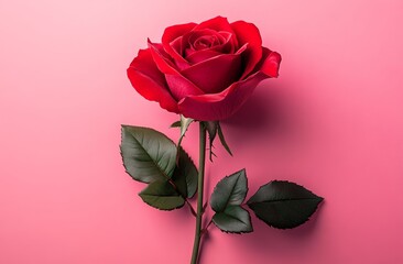A red rose on a pink background