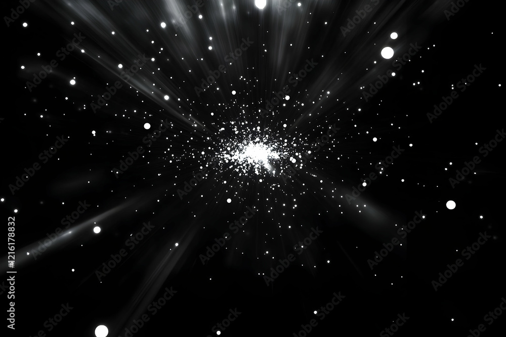 Aufkleber abstract background with glowing particles and light rays emanating from center dynamically