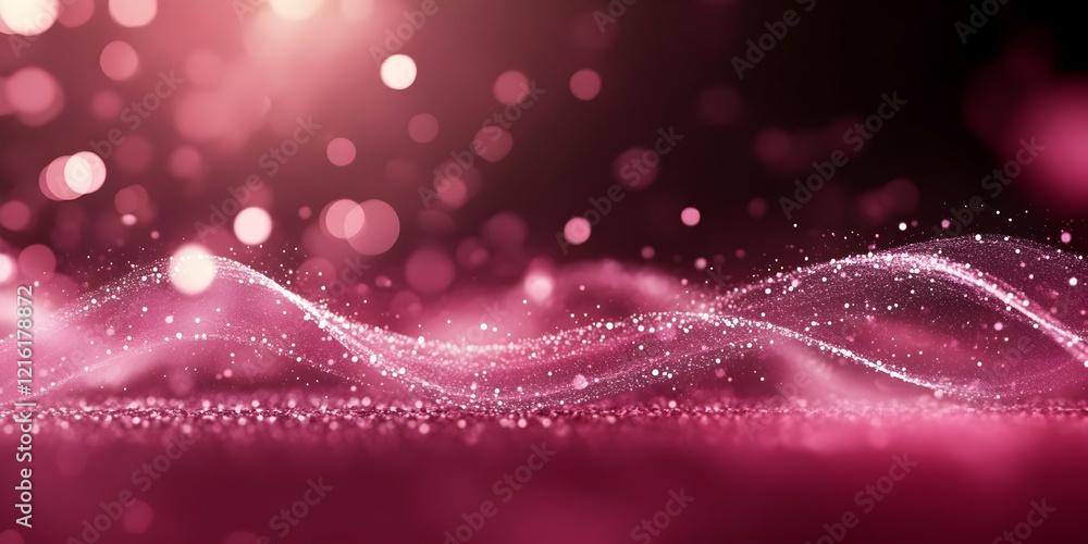 Poster abstract pink glitter background with flowing particles and bokeh effect