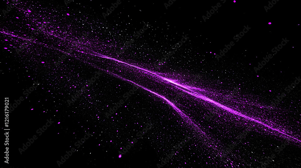 Poster abstract purple particles flowing across a dark background dynamically with energy