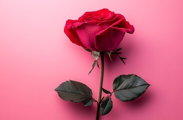A red rose on a pink background