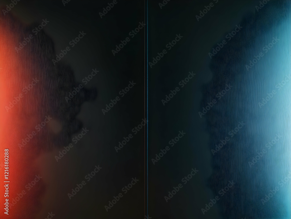 Poster abstract background displays red and blue light with textured surface and dark center divide