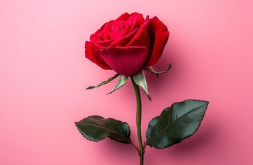 A red rose on a pink background