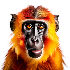 Fototapeta premium Vibrant Baboon Portrait: Captivating Features of a Playful Baboon with Distinctive Facial Expressions and Colorful Fur, Set Against a Seamless White Background for Maximum Impact.