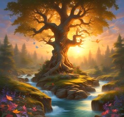 Fototapeta premium Illustration of fantasy fairy forest.