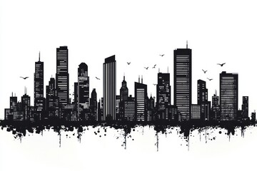 Obraz premium Urban skyline silhouette with a collection tall buildings in a sprawling metropolis