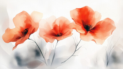 Watercolor Poppies: Elegant Floral Art Print. Red and Orange Flower Painting, Botanical Beauty, Nature Inspired Home Decor.