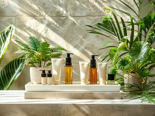 Beauty Product Bundle on Gray Stone Background