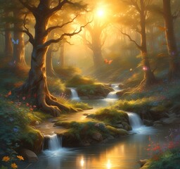 Obraz premium Illustration of fantasy fairy forest.