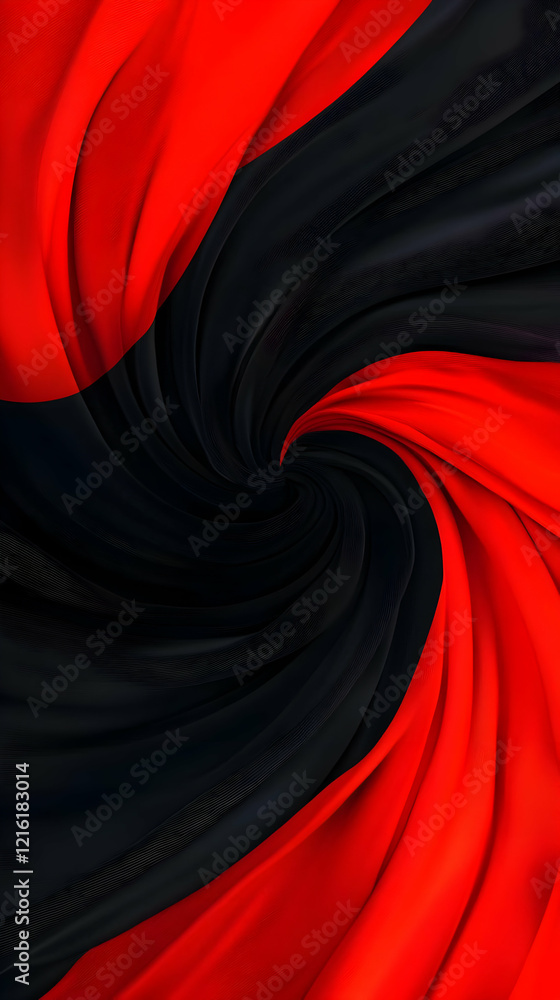 Poster abstract red and black swirling fabric creates a dynamic visual with smooth textures and elegant flo