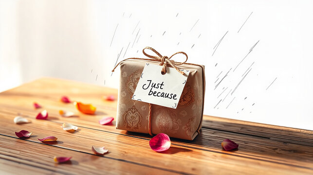 symbols of love, small gestures of love, valentine's photo shoot ideas, Gift box with romantic mood on wooden table with rose petals for St. Valentine’s Day
